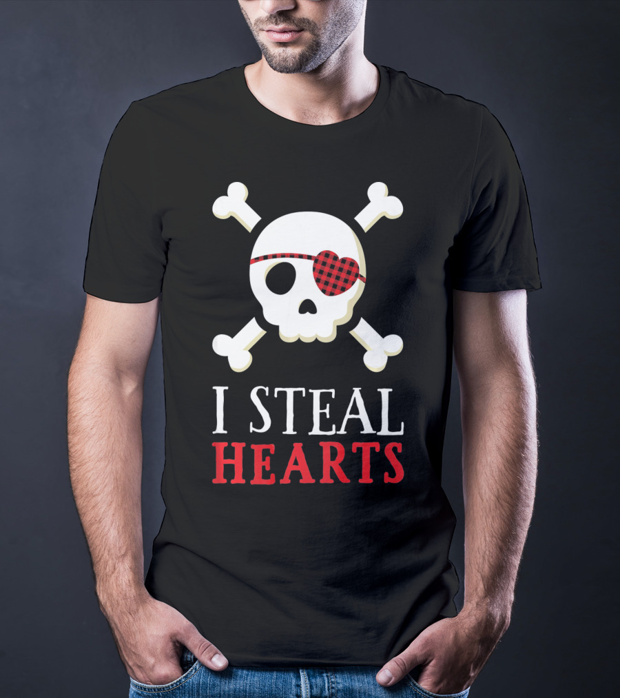 I Steal Hearts Skull Crossbones Eye Patch T-Shirt
