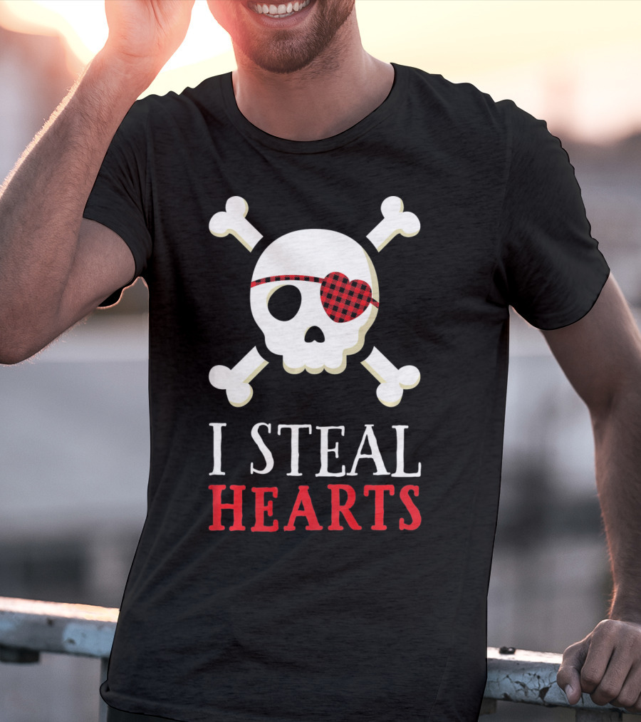 I Steal Hearts Skull Crossbones Eye Patch T-Shirt