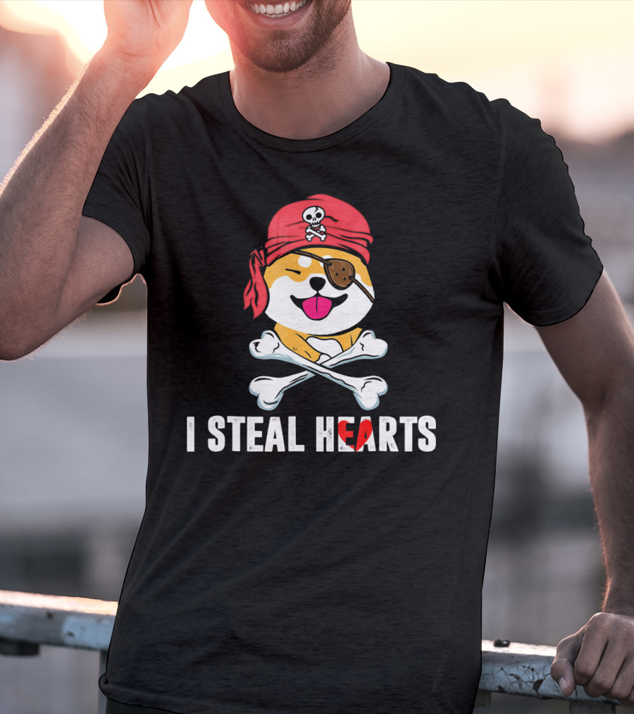 I Steal Hearts Shiba Inu Pirate Skull Bandana Crossbones T-Shirt