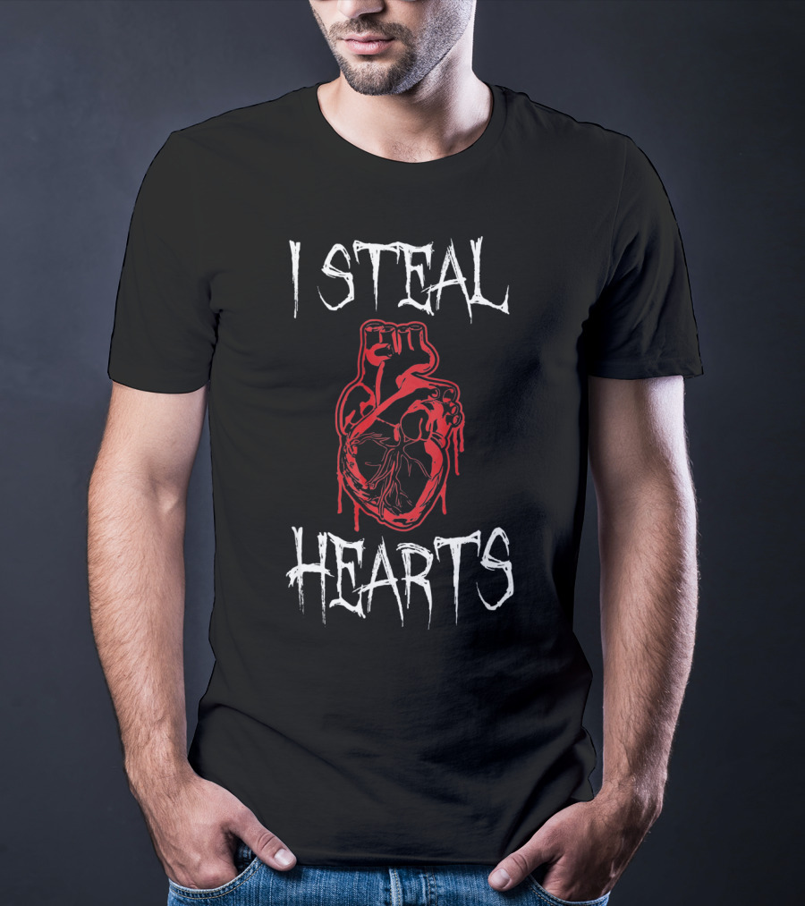 I Steal Hearts With Red Dripping Anatomical Heart Valentine Horror T-Shirt