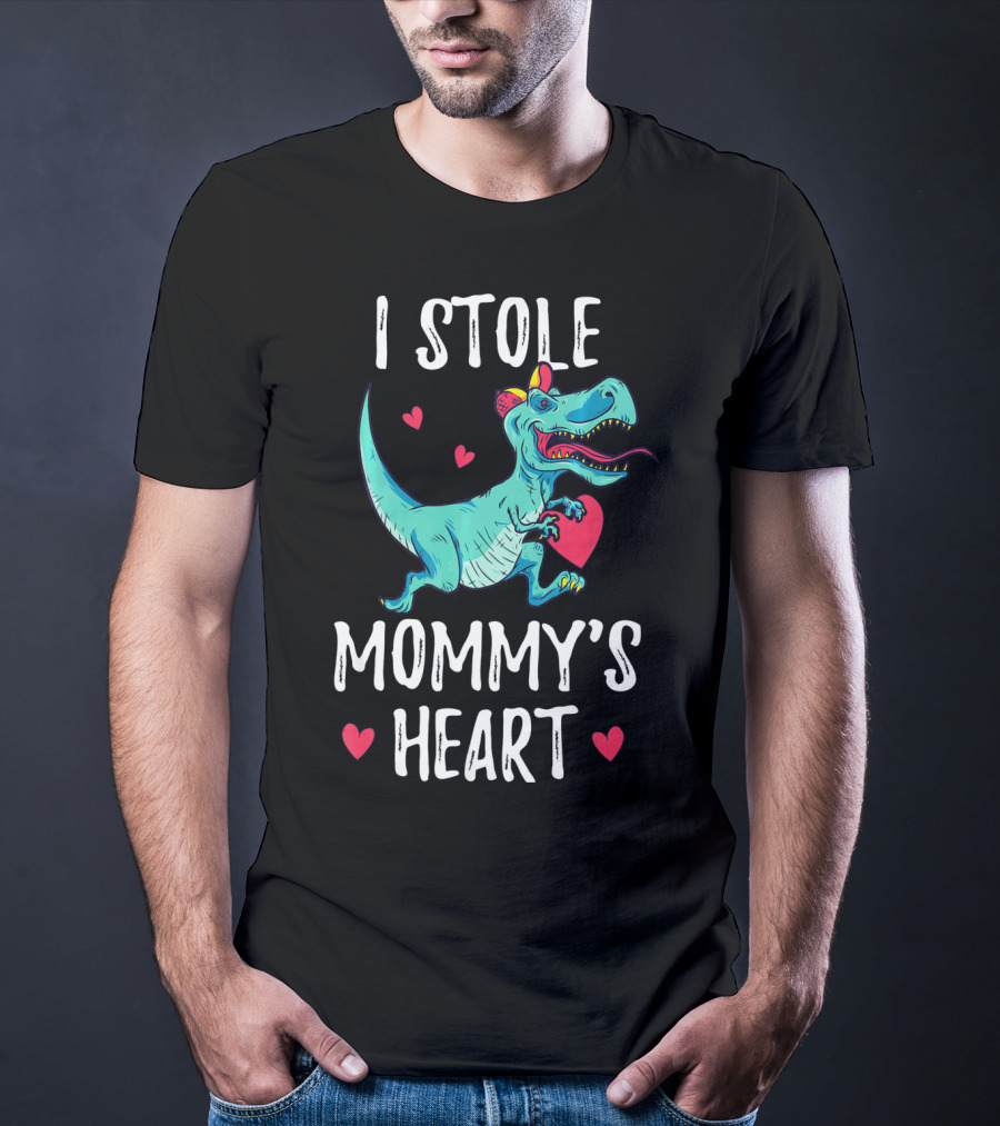I Stole Mommy's Heart Valentine's Day Dino With Hearts T-Shirt