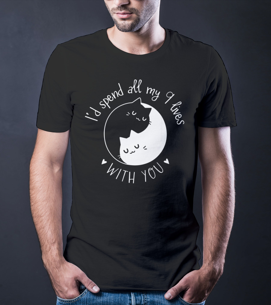I'd Spend All My 9 Lives With You Cute Cat Circle Valentine's Day T-Shirt