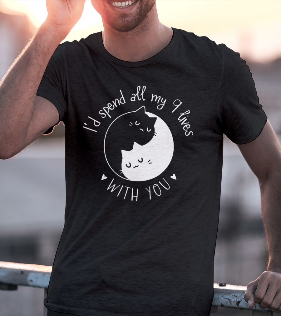 I'd Spend All My 9 Lives With You Cute Cat Circle Valentine's Day T-Shirt