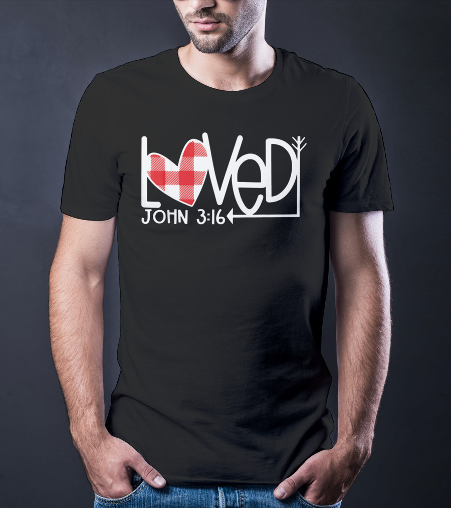 John 3:16 Loved Valentine Plaid Heart Arrow T-Shirt