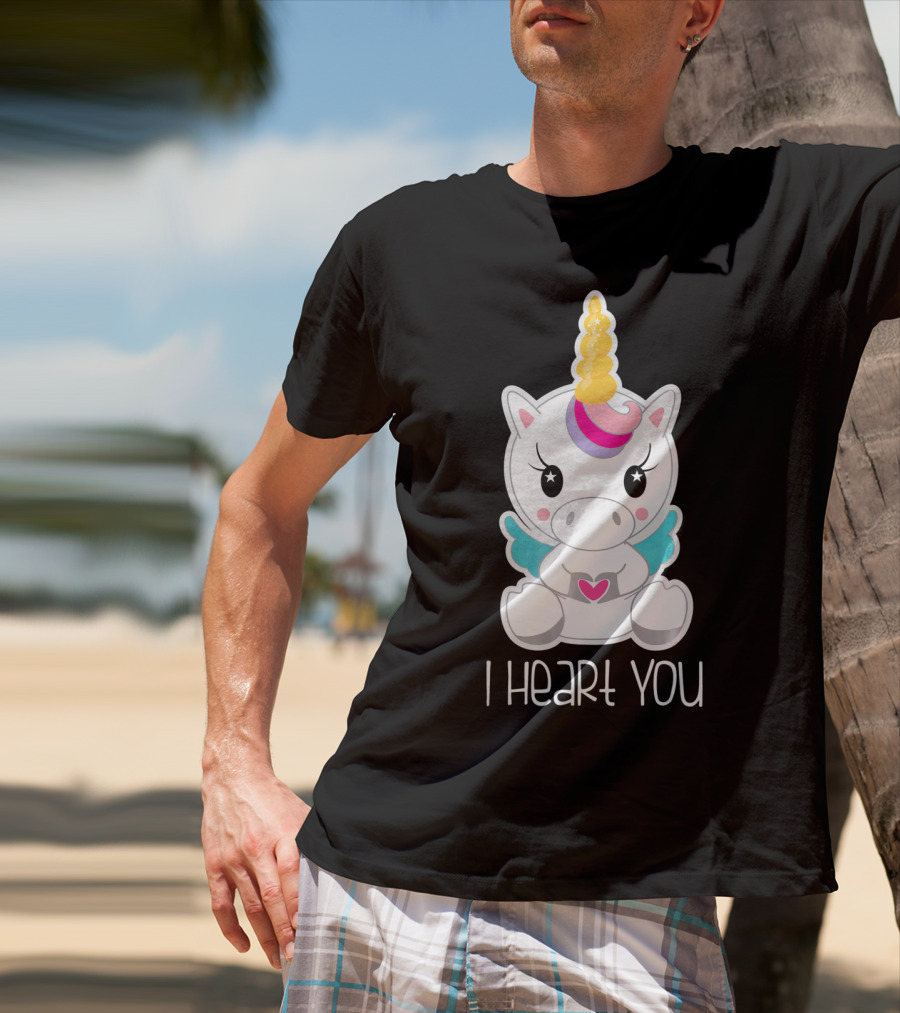Kids Cute I Heart You Unicorn Hugging Adorable Kawaii T-Shirt