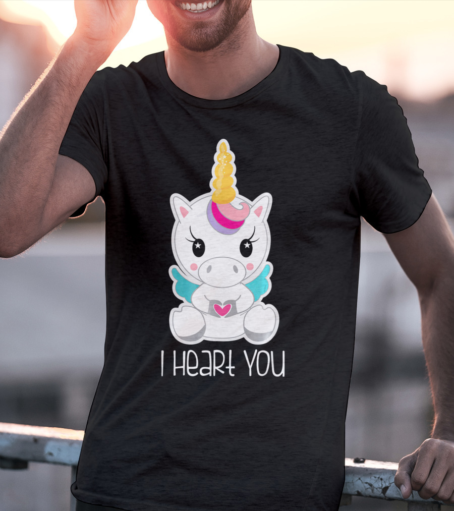 Kids Cute I Heart You Unicorn Hugging Adorable Kawaii T-Shirt