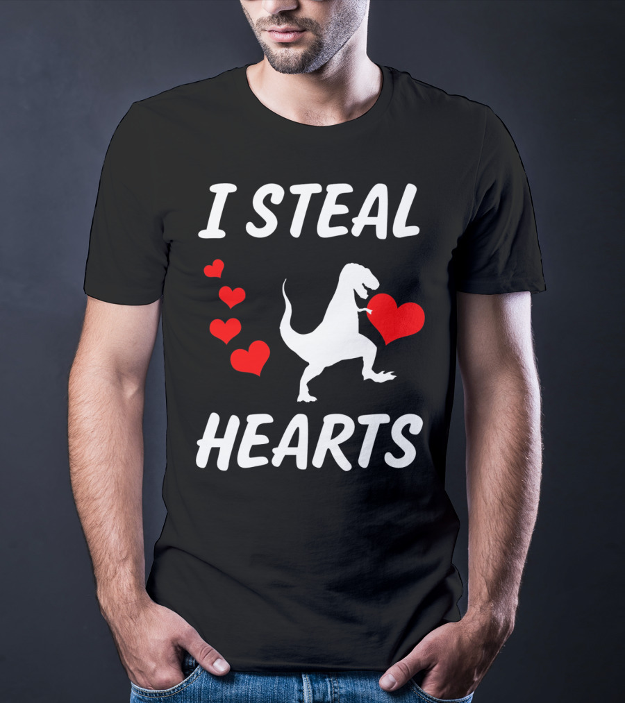 I Steal Hearts Funny Boys Dinosaur Valentine Kids T-Shirt
