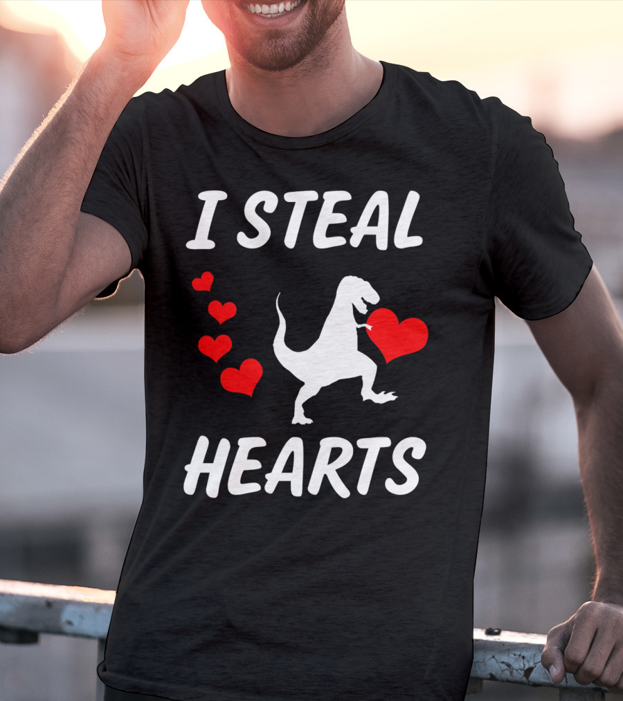 I Steal Hearts Funny Boys Dinosaur Valentine Kids T-Shirt