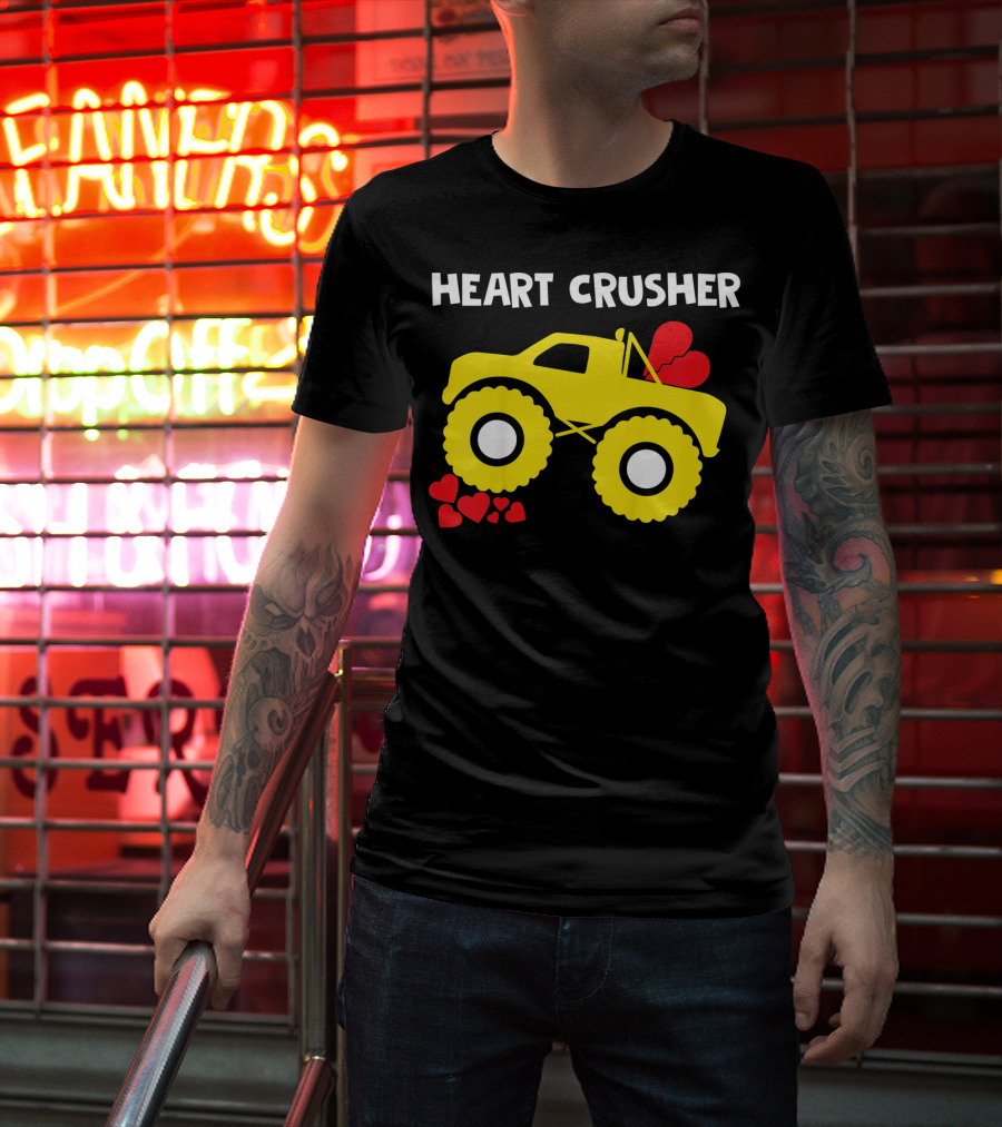 Heart Crusher Monster Truck Valentine Kids T-Shirt