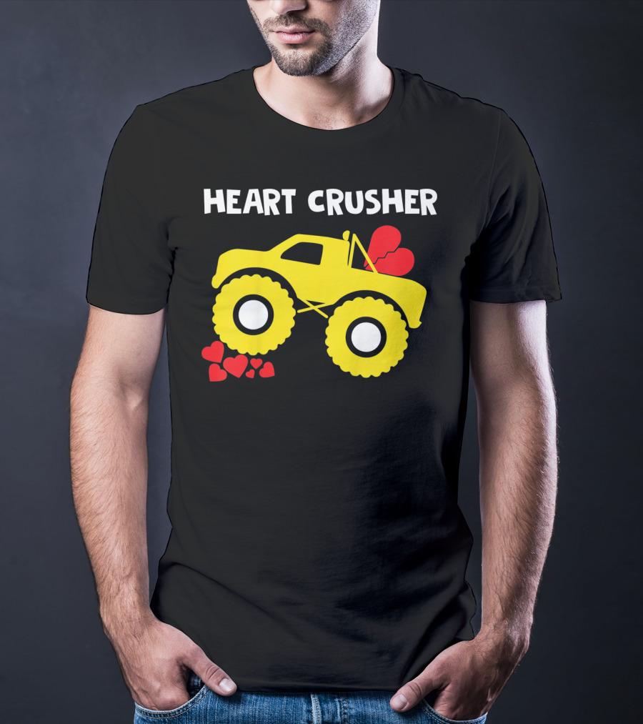 Heart Crusher Monster Truck Valentine Kids T-Shirt
