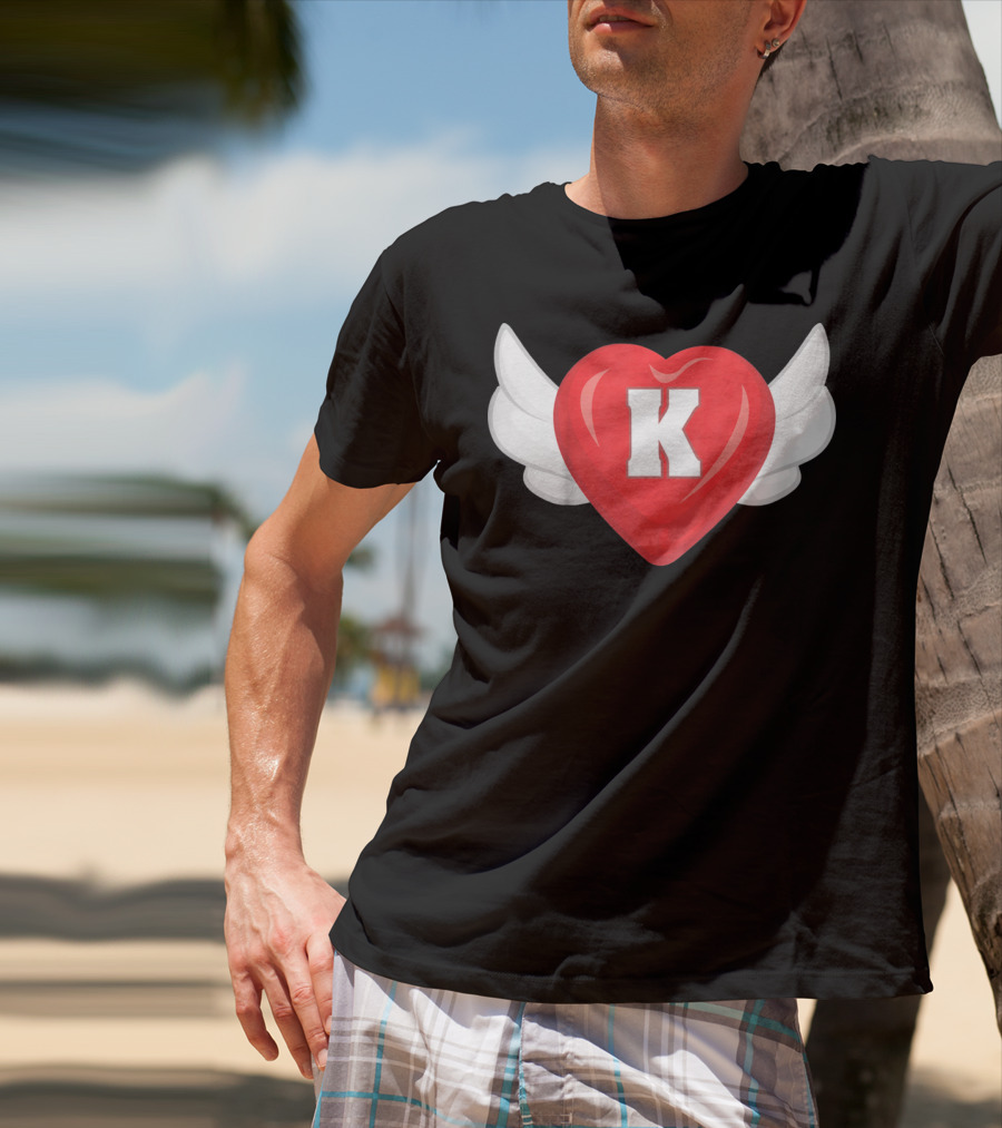 Kids Monogram K Red Heart With Wings T-Shirt