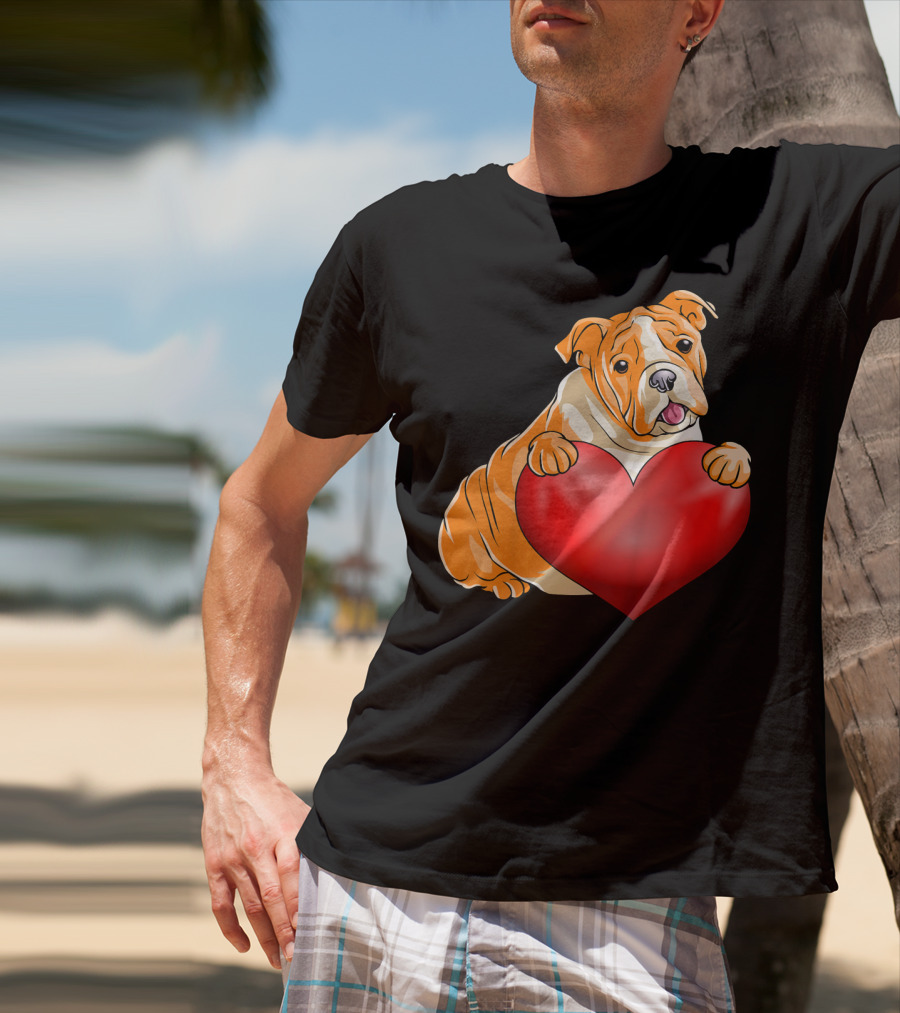 Kids Valentines Day Bulldog Heart Dog T-Shirt
