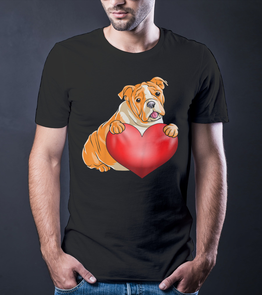Kids Valentines Day Bulldog Heart Dog T-Shirt