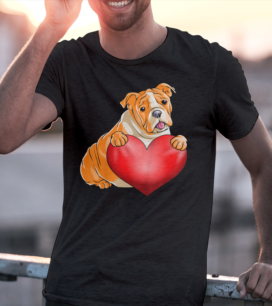Kids Valentines Day Bulldog Heart Dog T-Shirt