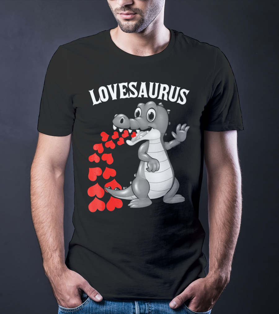 LOVESAURUS Kids Valentines Day Dinosaur Hearts T-Shirt