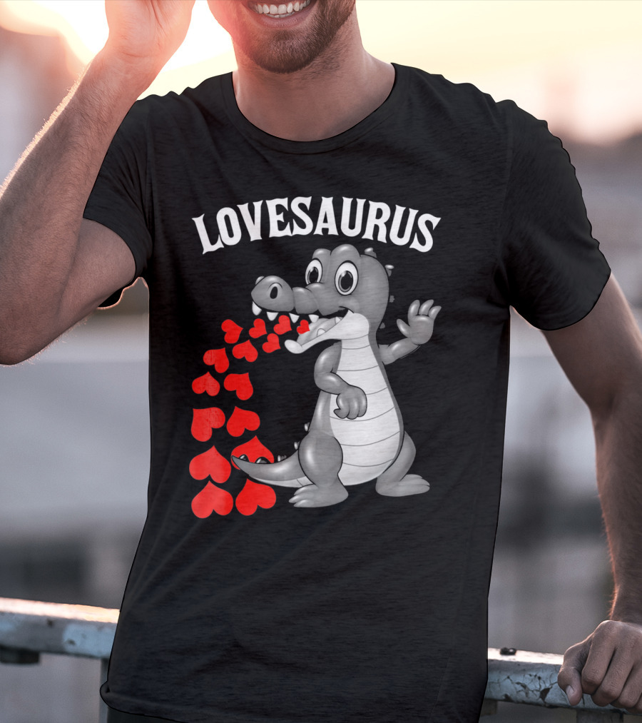 LOVESAURUS Kids Valentines Day Dinosaur Hearts T-Shirt