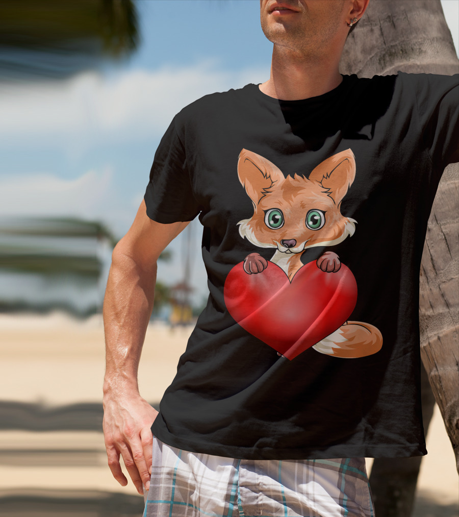 Cute Valentine's Day Fox Holding Heart T-Shirt