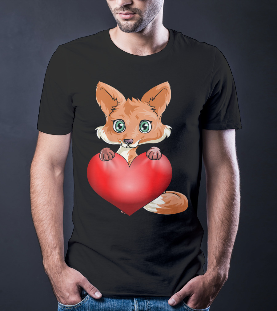 Cute Valentine's Day Fox Holding Heart T-Shirt