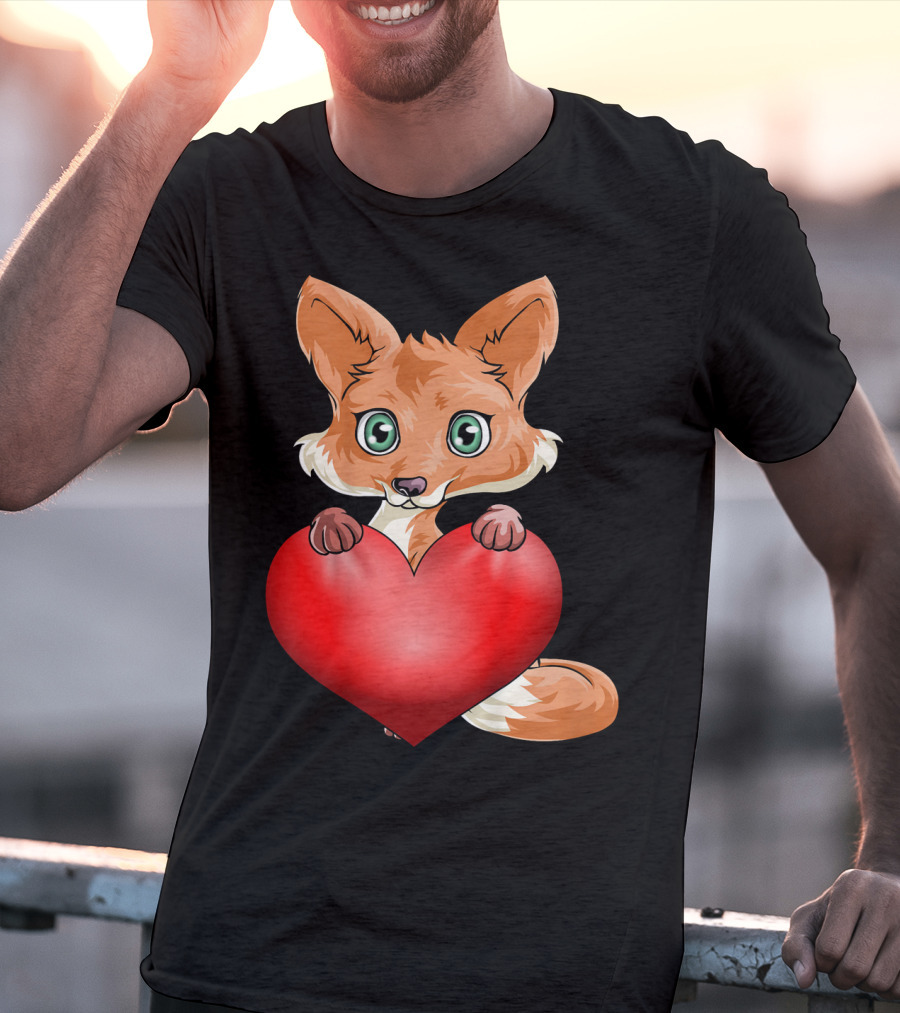 Cute Valentine's Day Fox Holding Heart T-Shirt