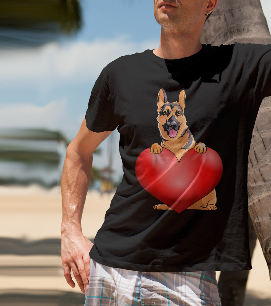 Kids Valentines Day German Shepherd Holding Heart T-Shirt