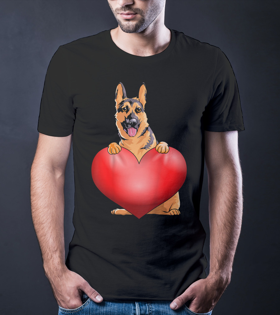 Kids Valentines Day German Shepherd Holding Heart T-Shirt