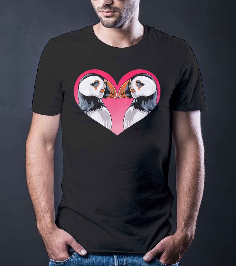 Valentines Day Puffin Heart Kids T-Shirt