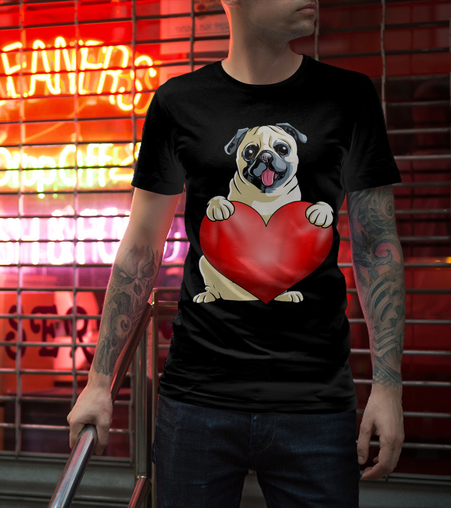 Kids Valentines Day Pug Dog Heart T-Shirt