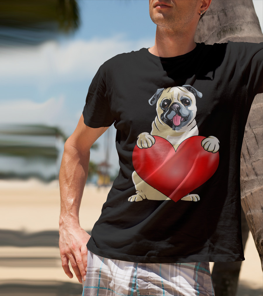 Kids Valentines Day Pug Dog Heart T-Shirt