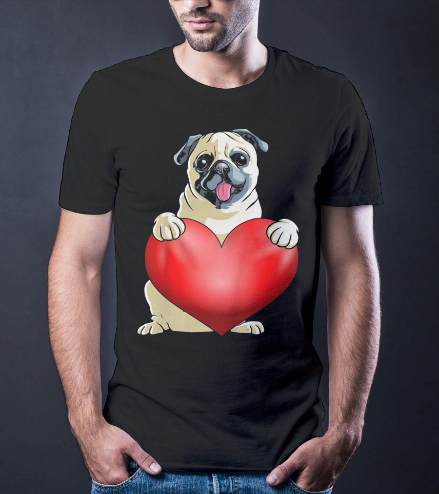 Kids Valentines Day Pug Dog Heart T-Shirt