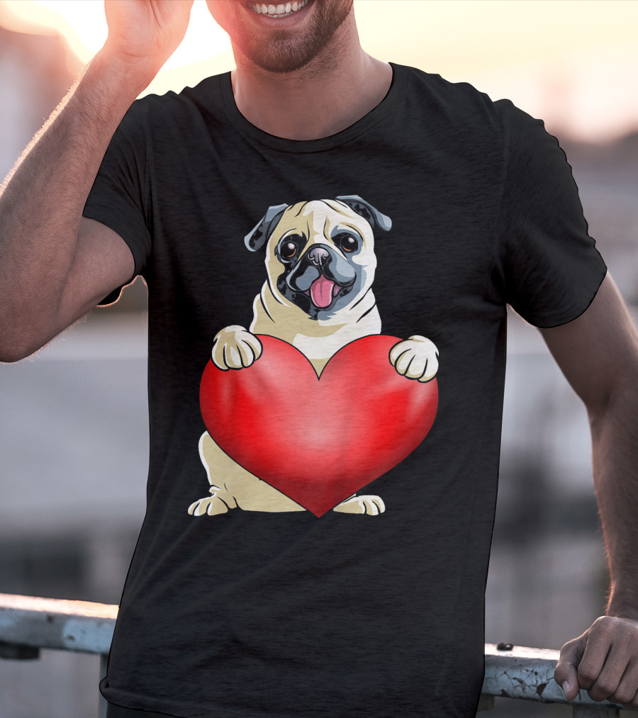 Kids Valentines Day Pug Dog Heart T-Shirt