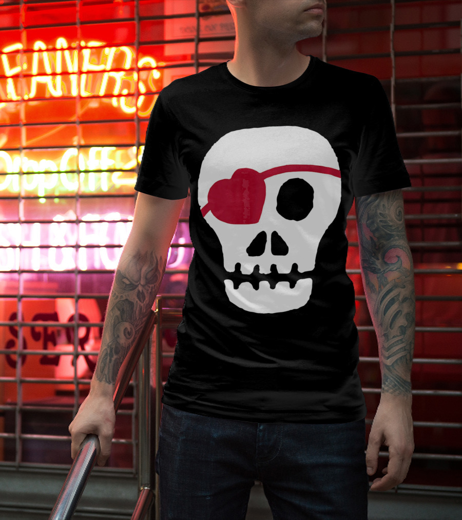 Kids Valentines Day Skull With Heart Eyepatch T-Shirt