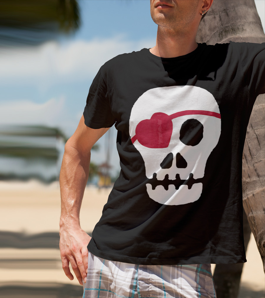Kids Valentines Day Skull With Heart Eyepatch T-Shirt