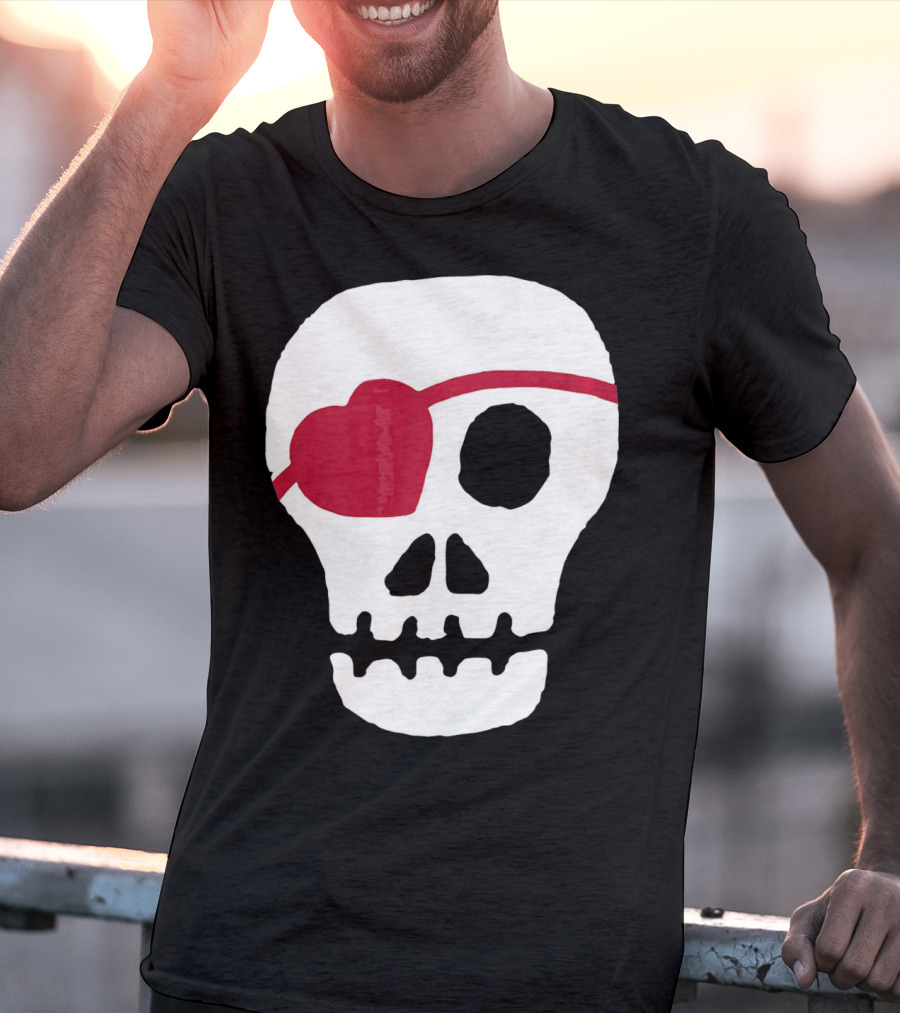 Kids Valentines Day Skull With Heart Eyepatch T-Shirt
