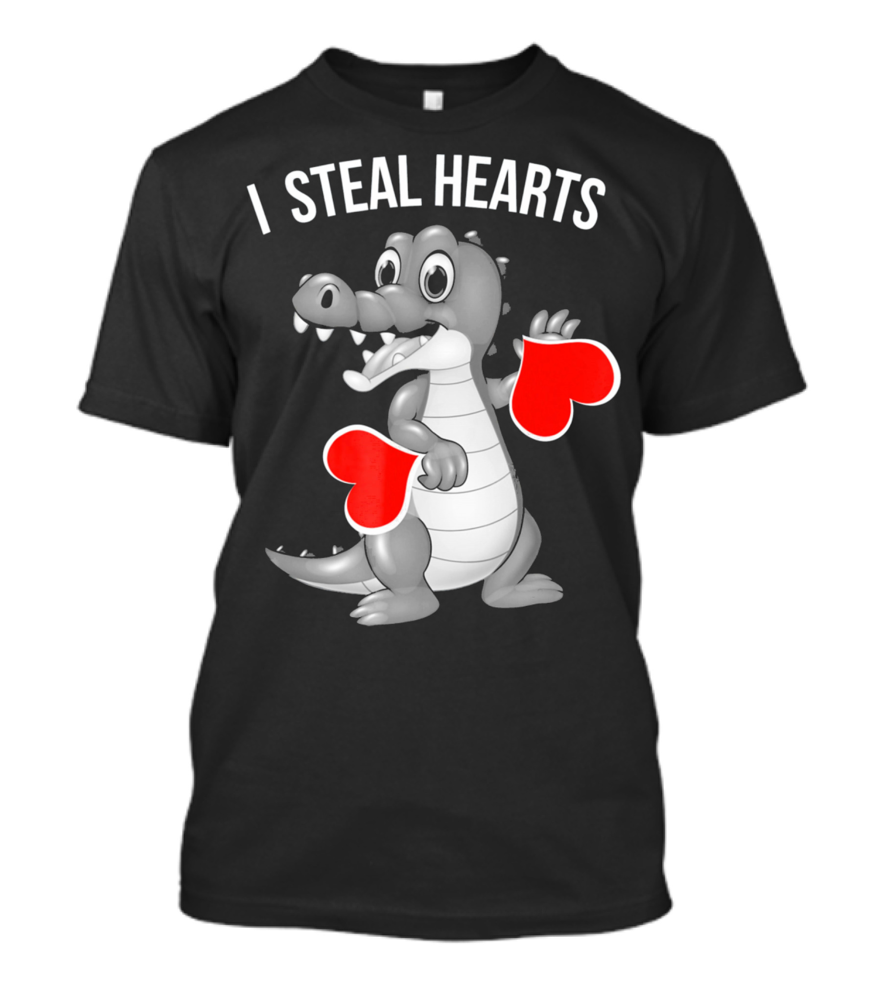 Kids Valentines Day I Steal Hearts Crocodile Holding Red Hearts T-Shirt