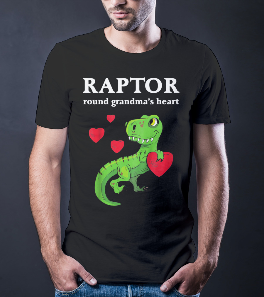 Raptor Round Grandma's Heart Valentines Rex Dinosaur T-Shirt