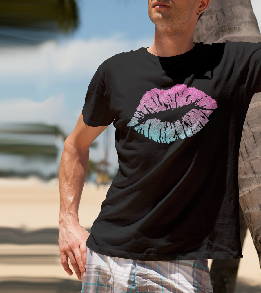 Kiss Lips Pink Blue Valentine Love T-Shirt