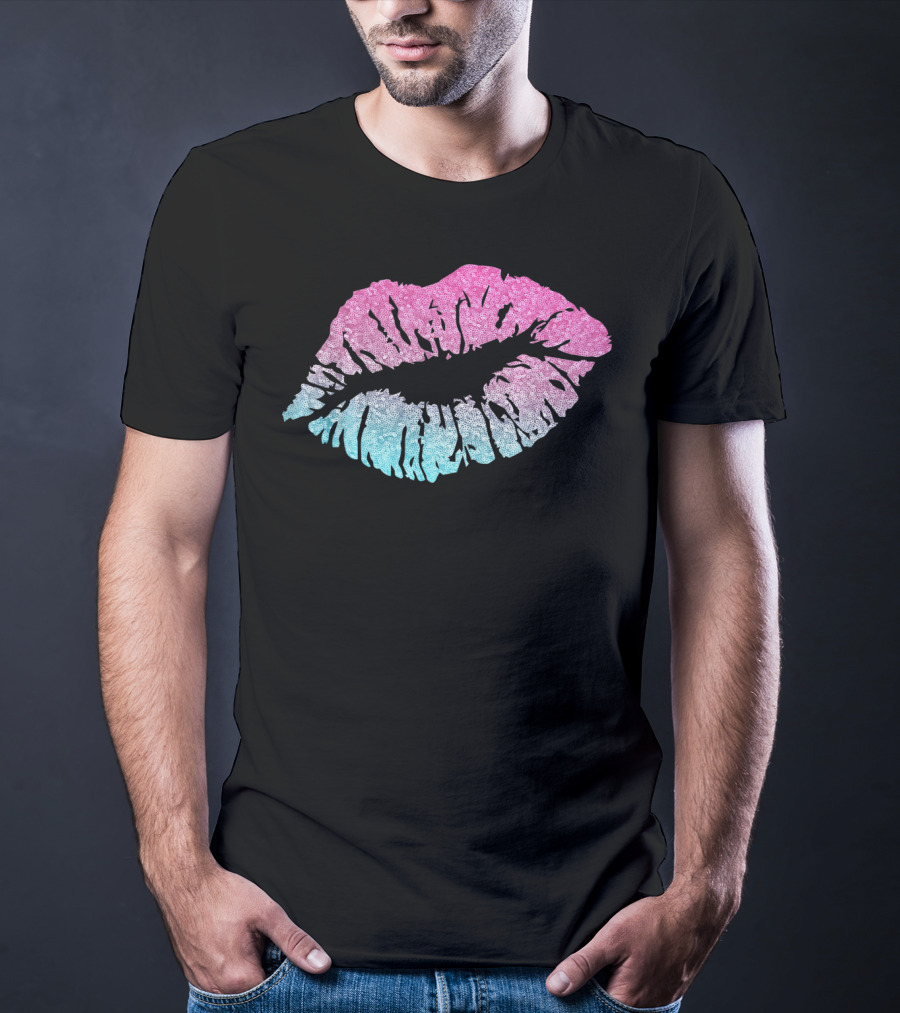 Kiss Lips Pink Blue Valentine Love T-Shirt