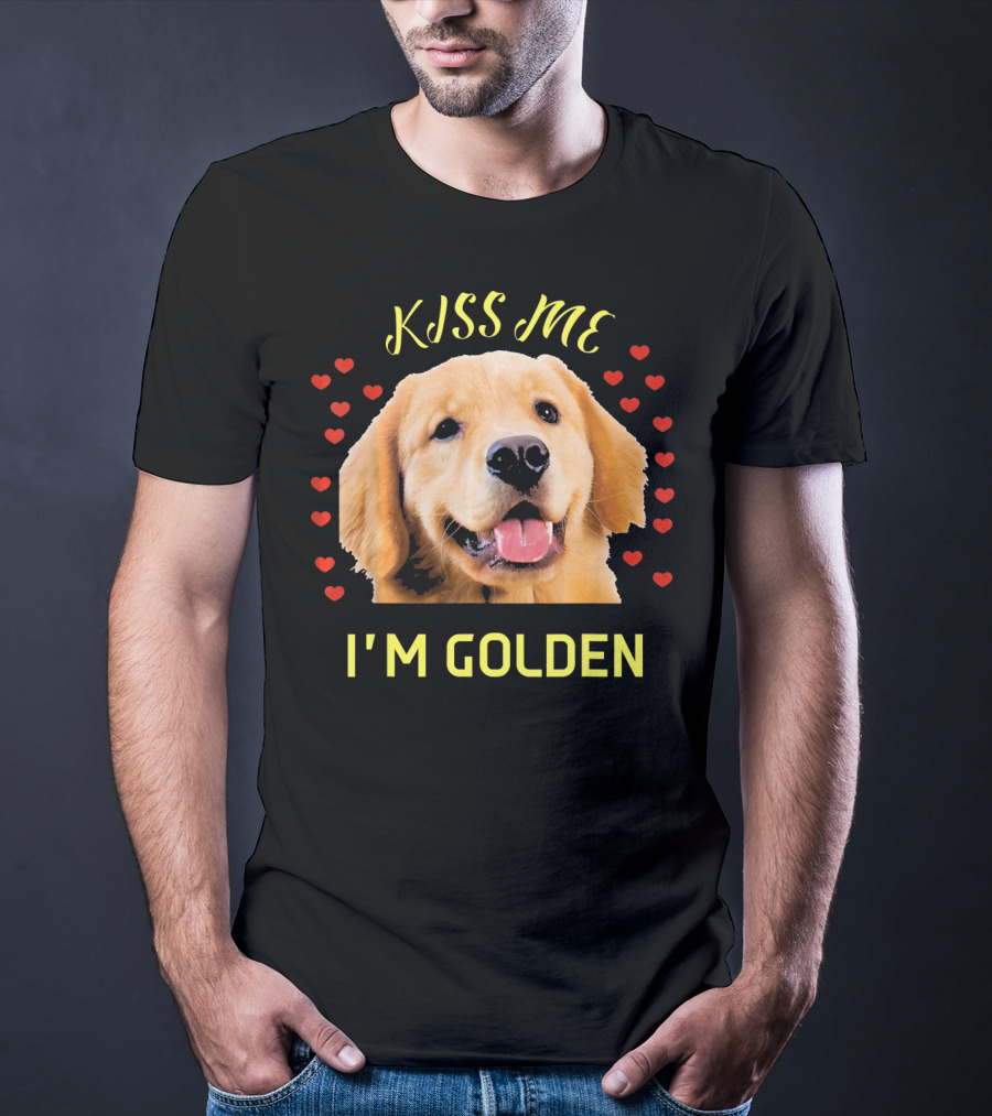 Kiss Me I'm Golden Golden Retriever Surrounded By Hearts T-Shirt