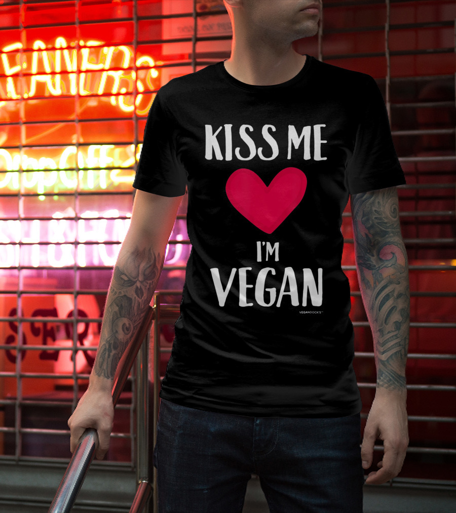 Kiss Me I'm Vegan Heart Valentine's Day Vegandocks T-Shirt