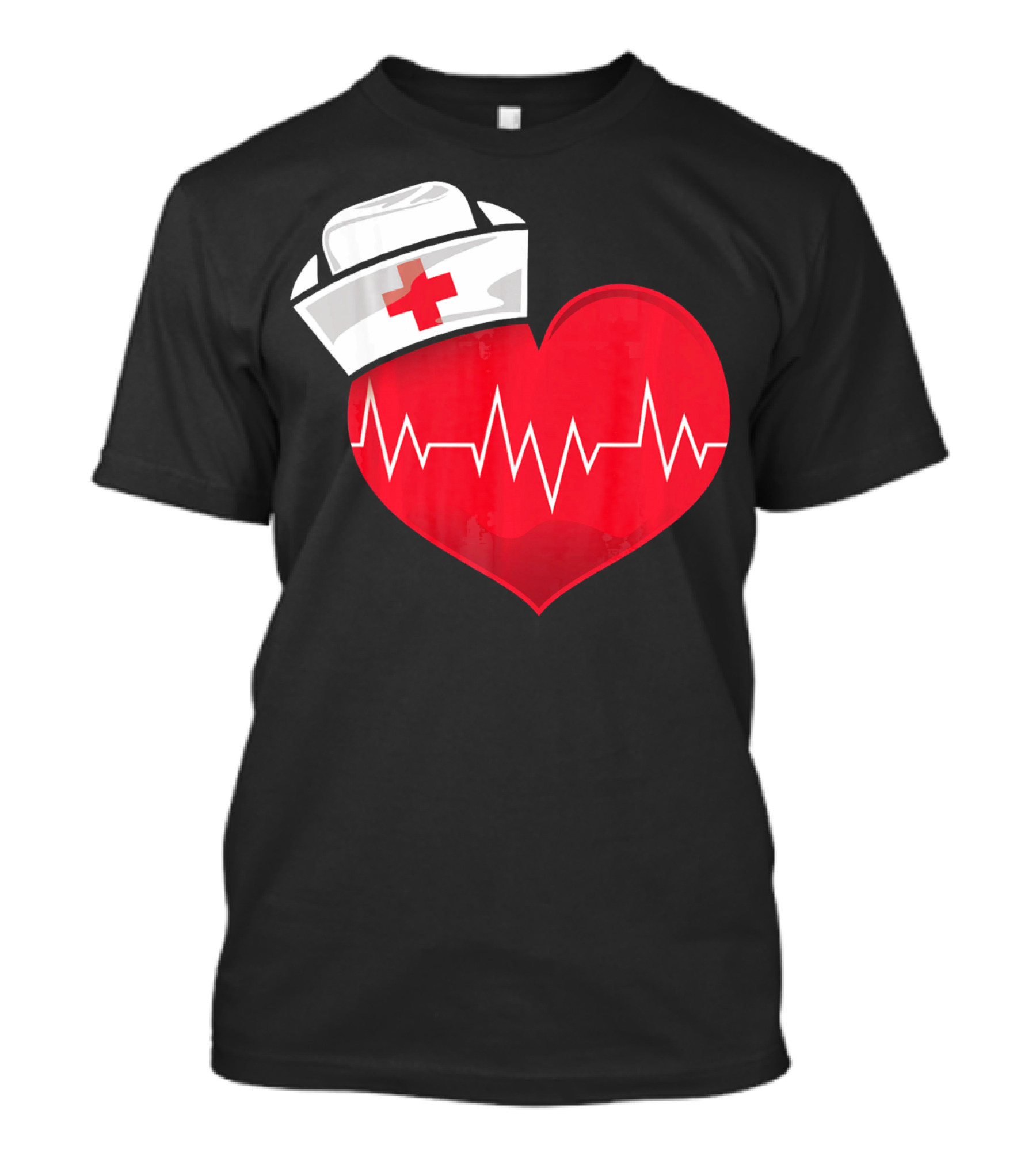 Nurse Heartbeat Valentine Costume With White Nurse Hat And Red Heartbeat Line T-Shirt