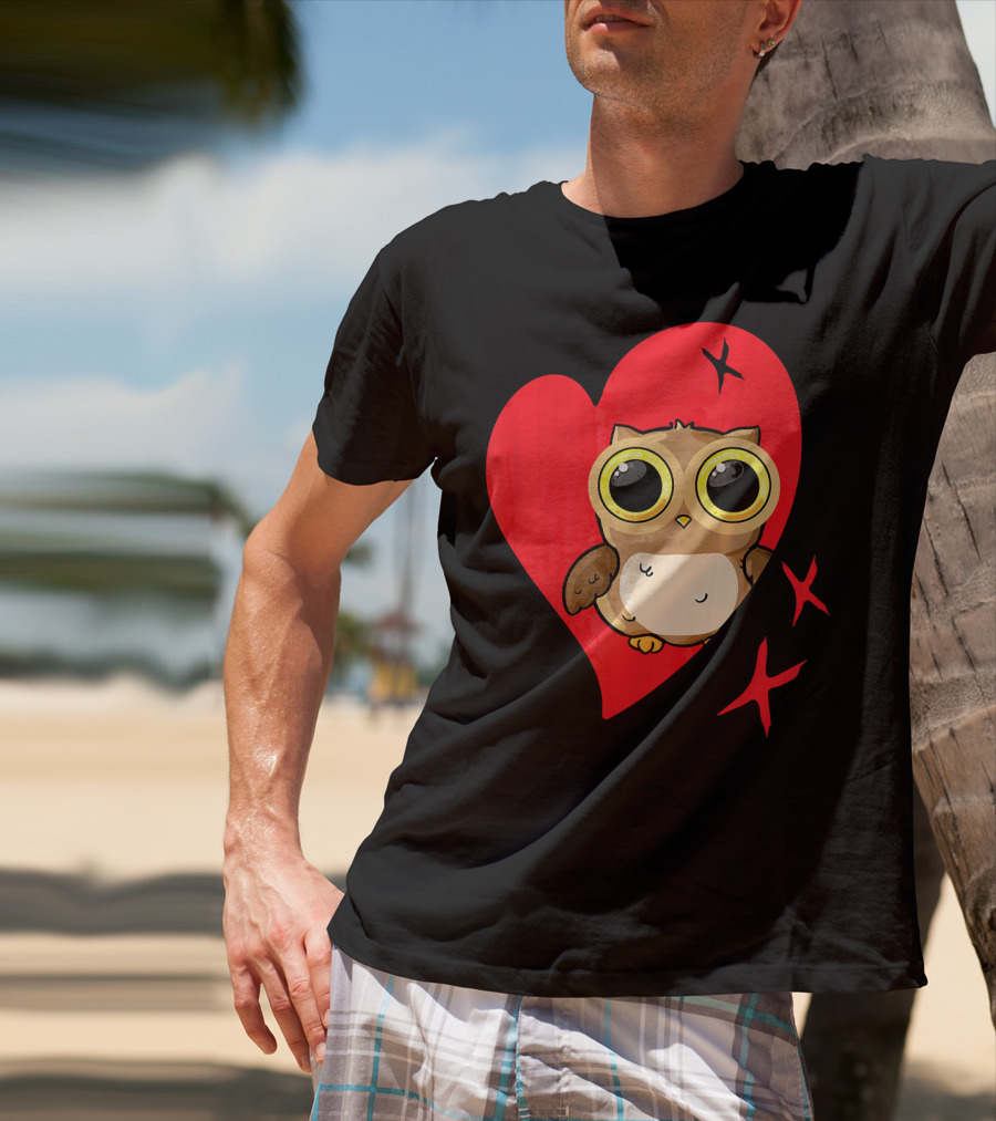 Valentine Day Red Heart Owl With Big Eyes T-Shirt