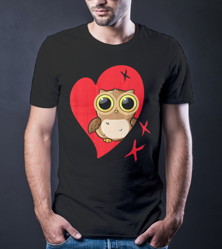 Valentine Day Red Heart Owl With Big Eyes T-Shirt