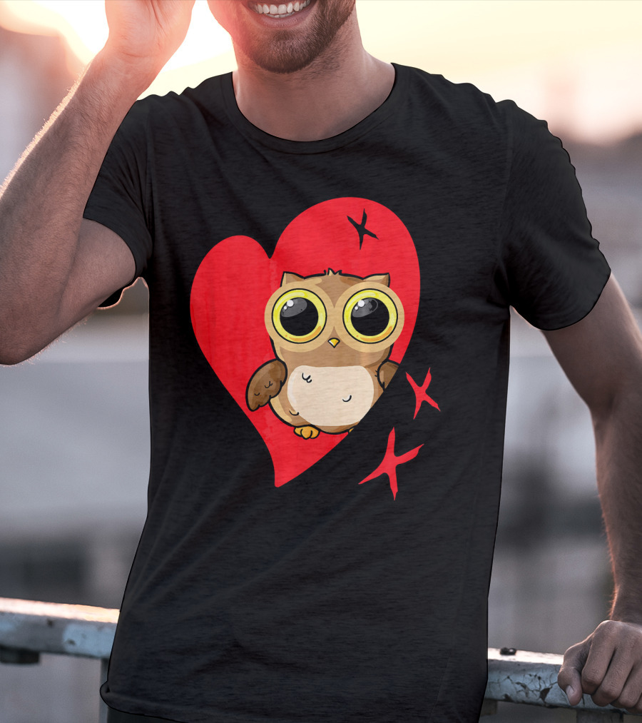 Valentine Day Red Heart Owl With Big Eyes T-Shirt