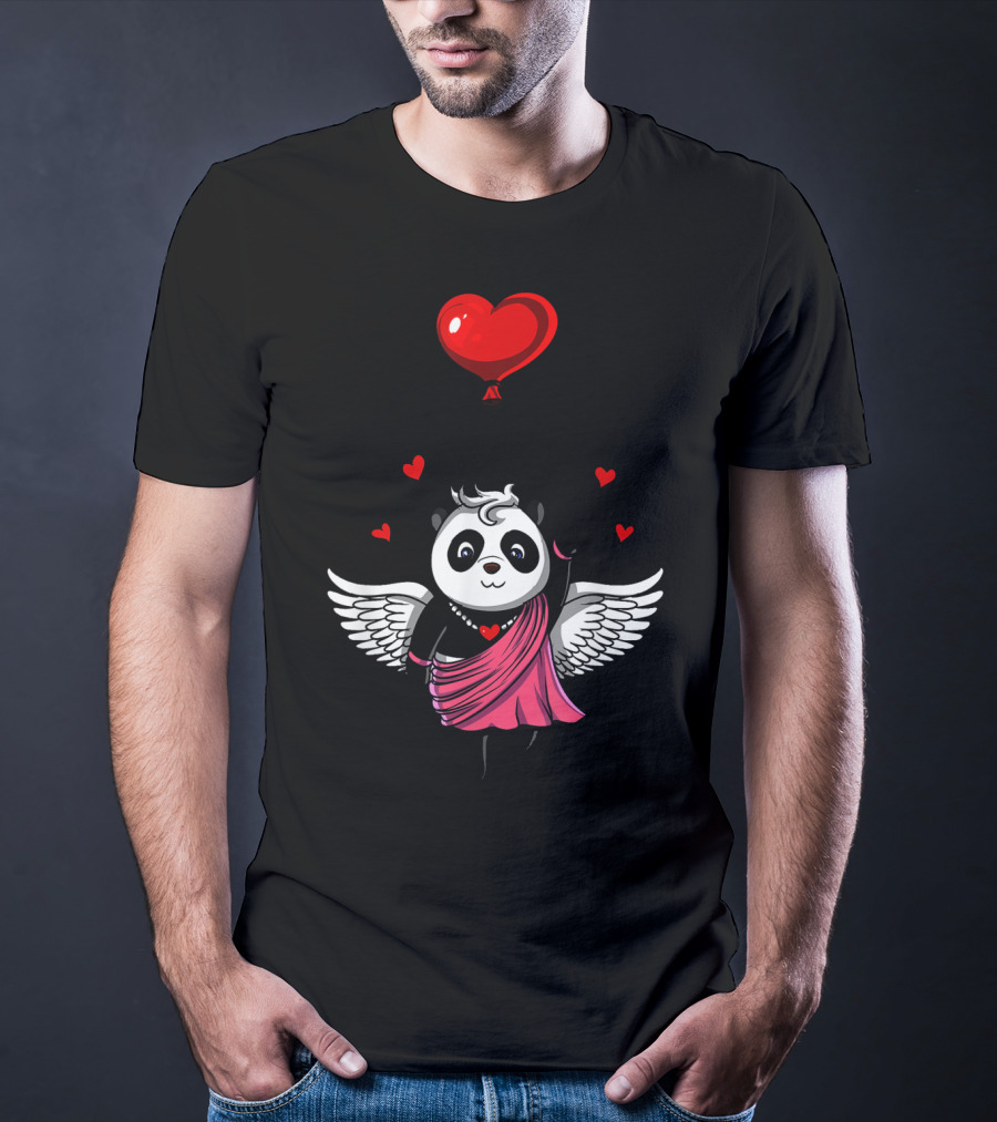 Panda Bear Cupid Valentines Day Love Balloon T-Shirt