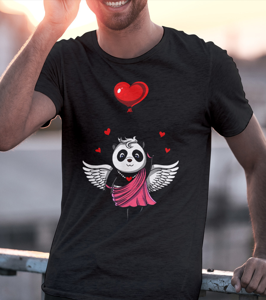 Panda Bear Cupid Valentines Day Love Balloon T-Shirt