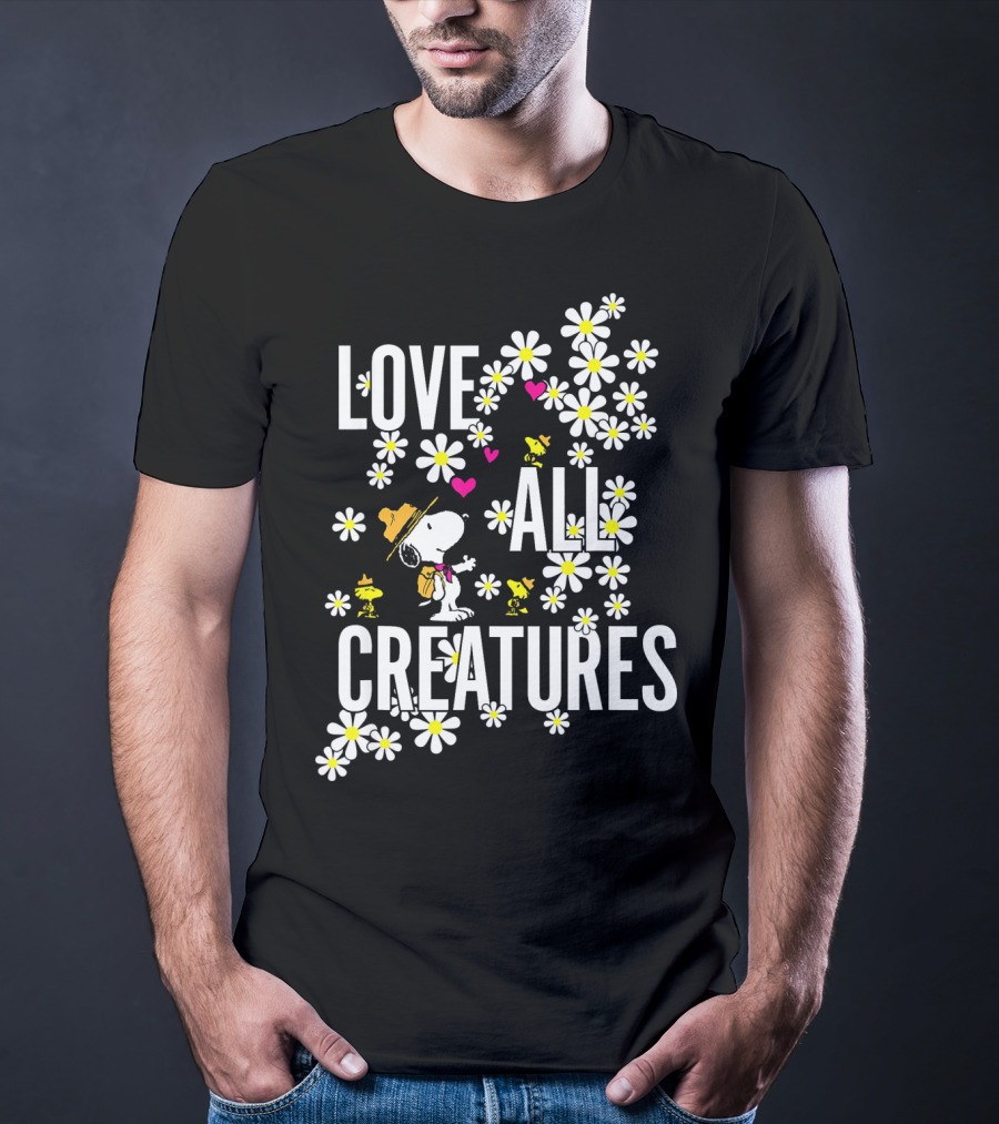 Peanuts Love All Creatures Valentine Snoopy With Flowers T-Shirt