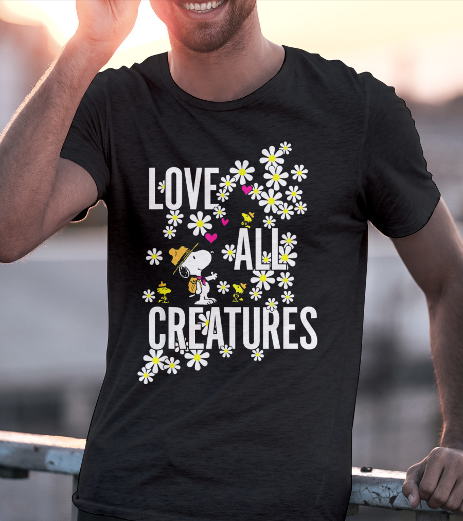 Peanuts Love All Creatures Valentine Snoopy With Flowers T-Shirt