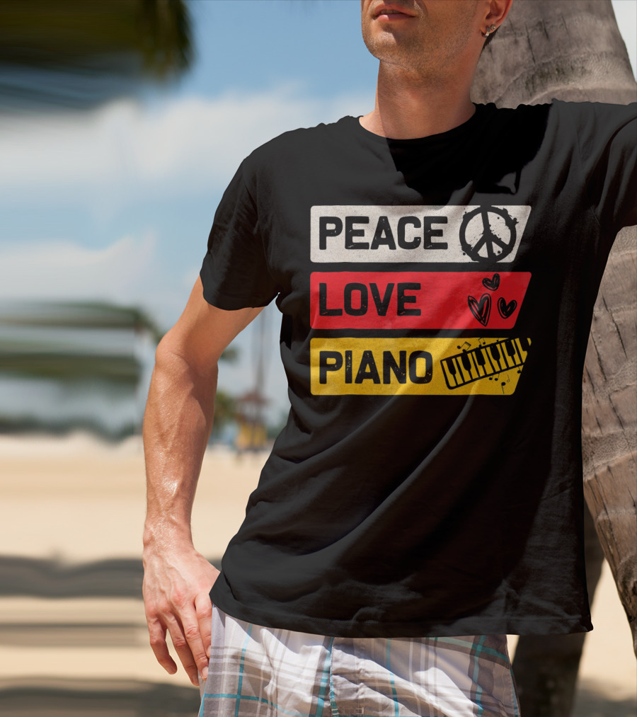 Peace Love Piano Music Peace Sign Keyboard T-Shirt