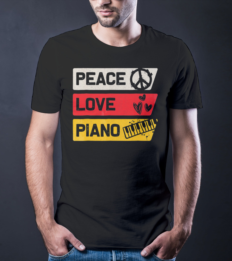 Peace Love Piano Music Peace Sign Keyboard T-Shirt