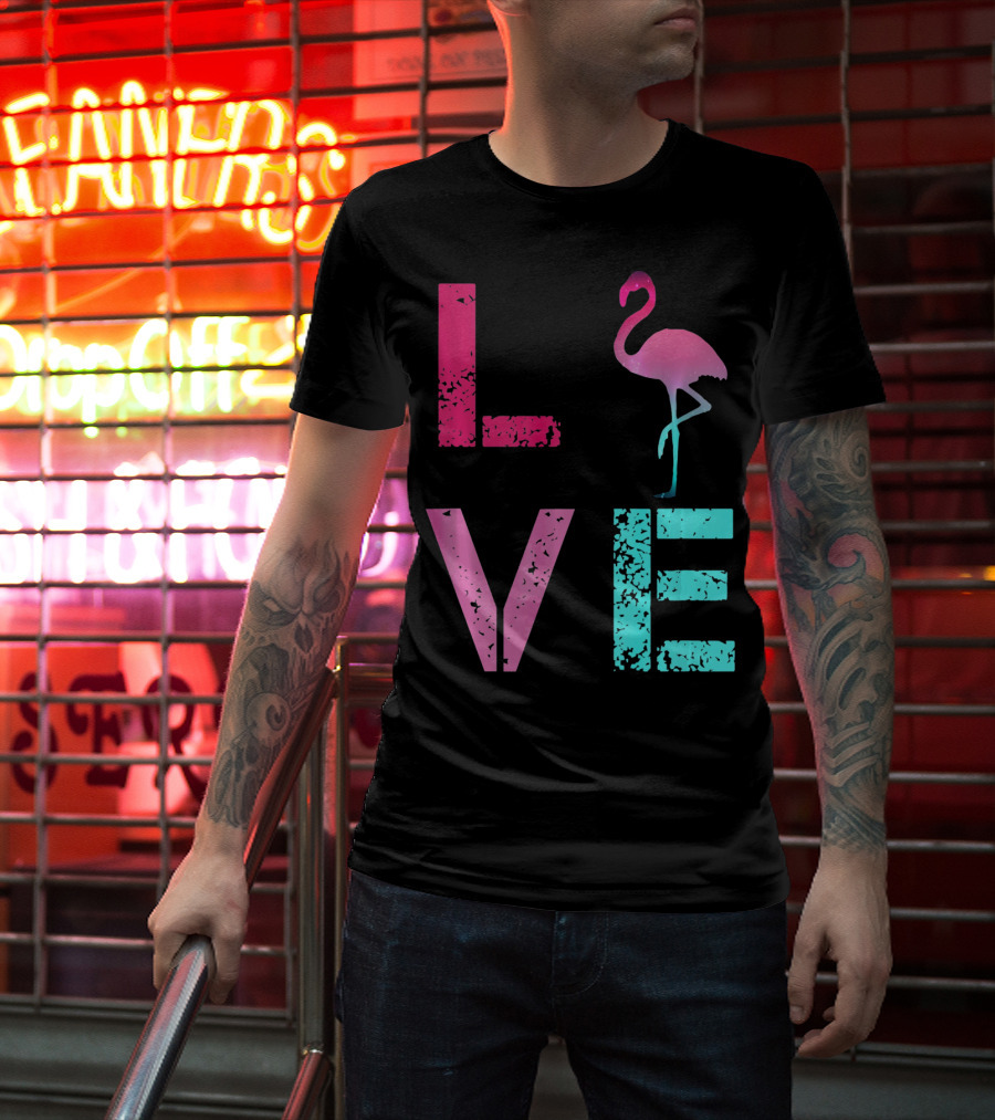 LOVE Pink Flamingos Valentine T-Shirt